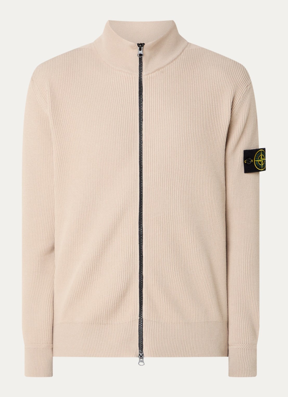 Stone Island S00D8 ribgebreid vest met logo - voorkant 2 beige