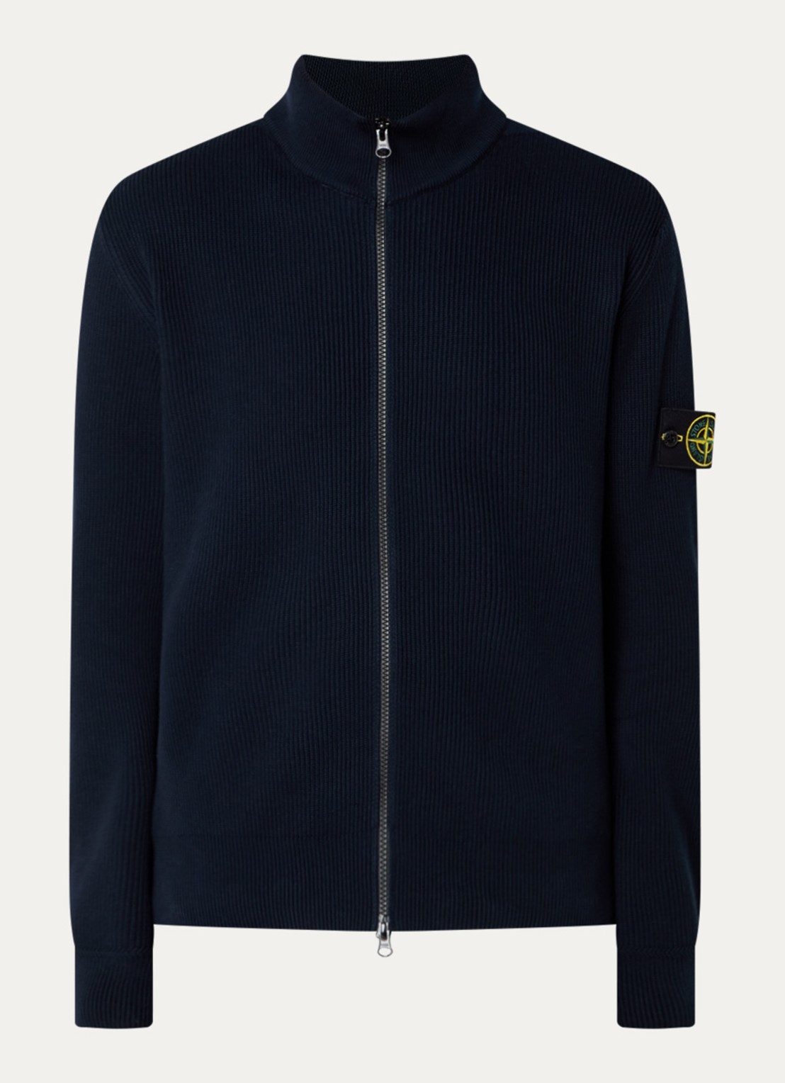Stone Island S00D8 ribgebreid vest met logo - voorkant donkerblauw