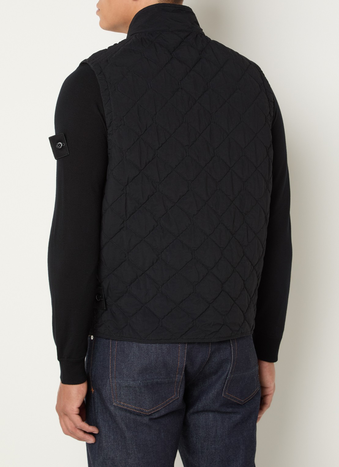 Stone Island S00F6 gewatteerde bodywarmer met quilt patroon - achterkant zwart