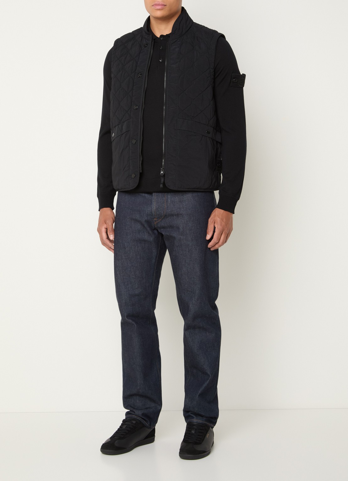 Stone Island S00F6 gewatteerde bodywarmer met quilt patroon - voorkant 6 zwart