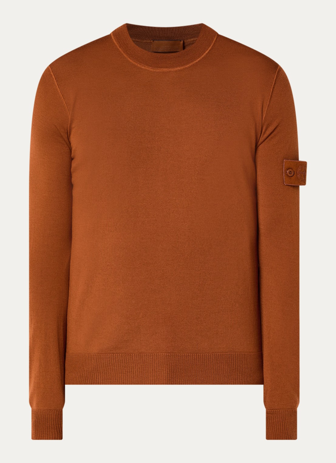 Stone Island S00FC fijngebreide trui van scheerwol met logo - voorkant 4 roodbruin