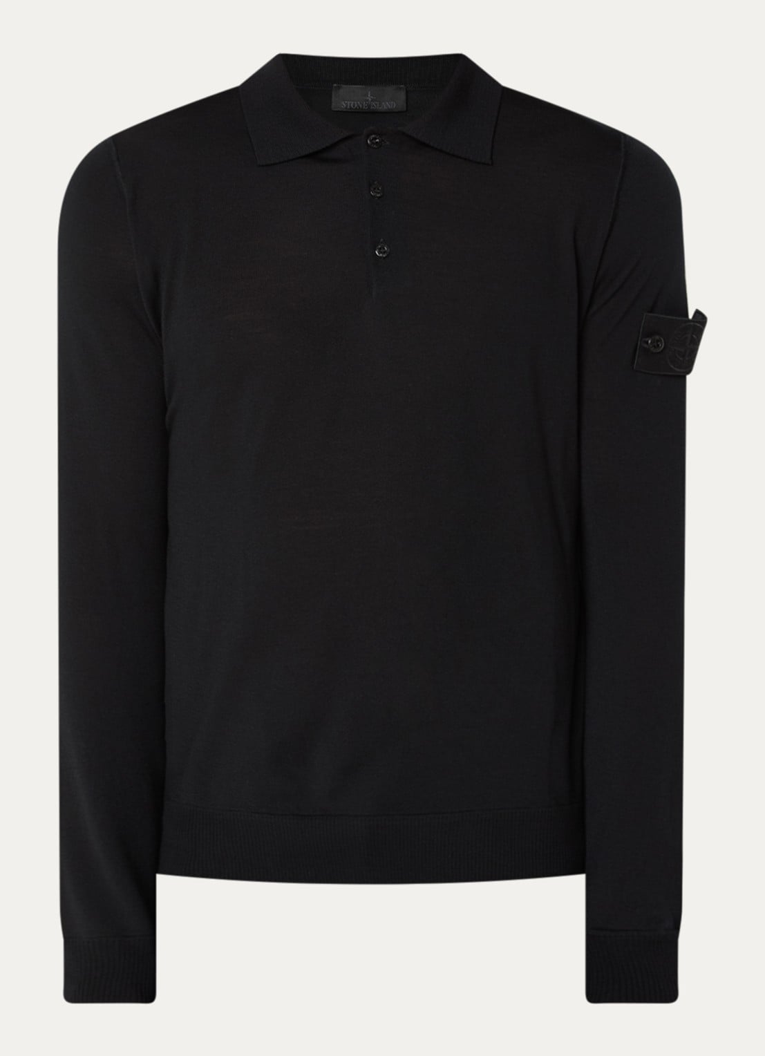 Stone Island S00FC regular fit polo van scheerwol - voorkant 2 zwart