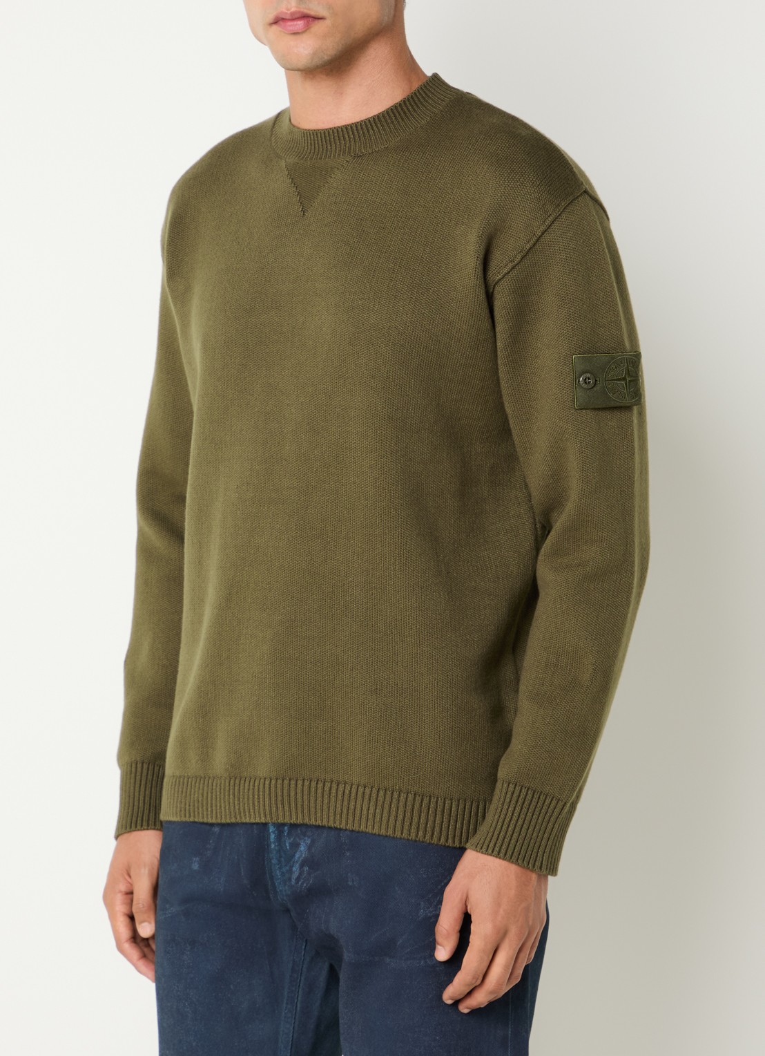 Stone Island S00FM fijngebreide trui in wolblend met logo - detail 3 bronsgroen