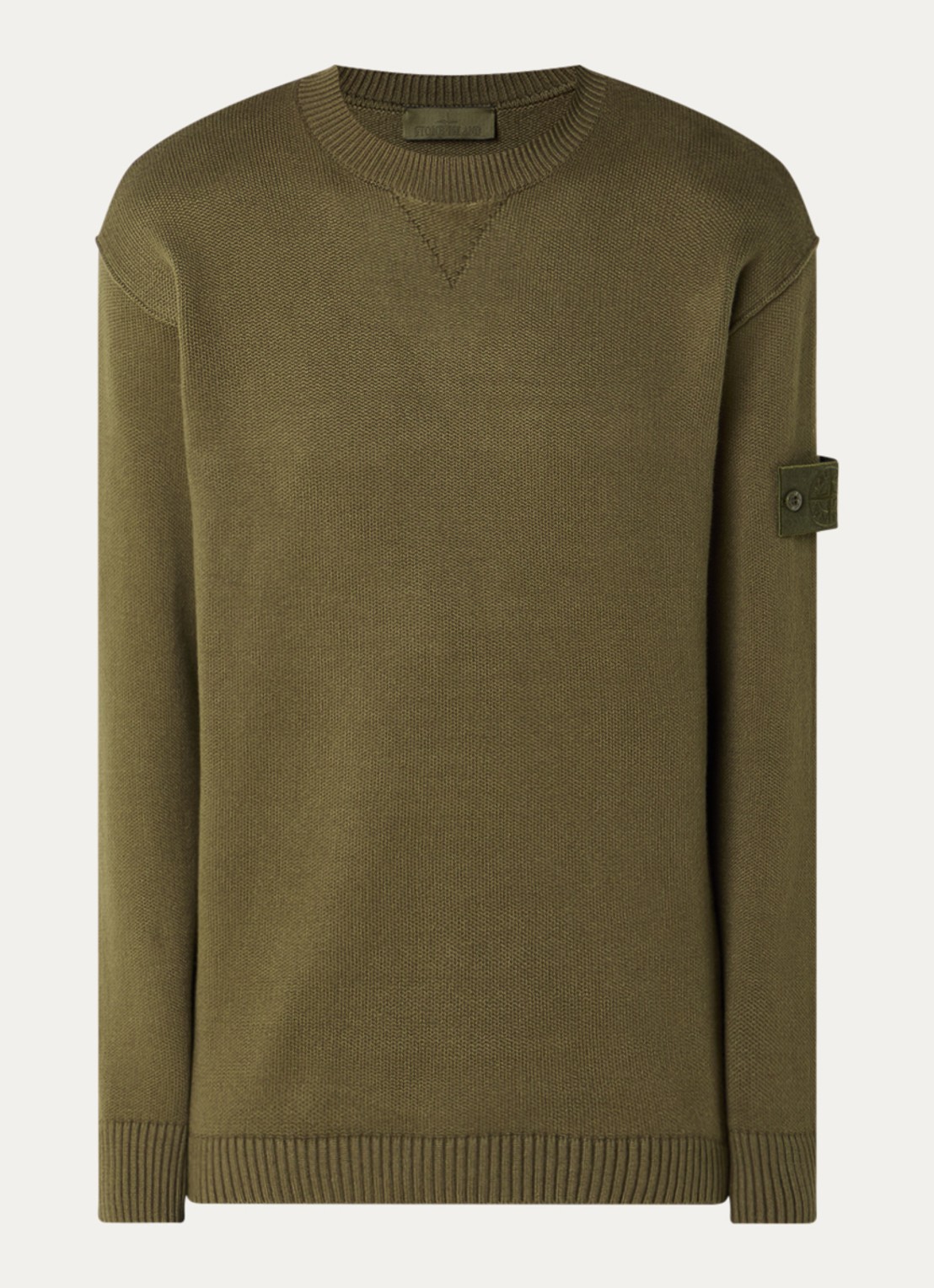 Stone Island S00FM fijngebreide trui in wolblend met logo - voorkant bronsgroen