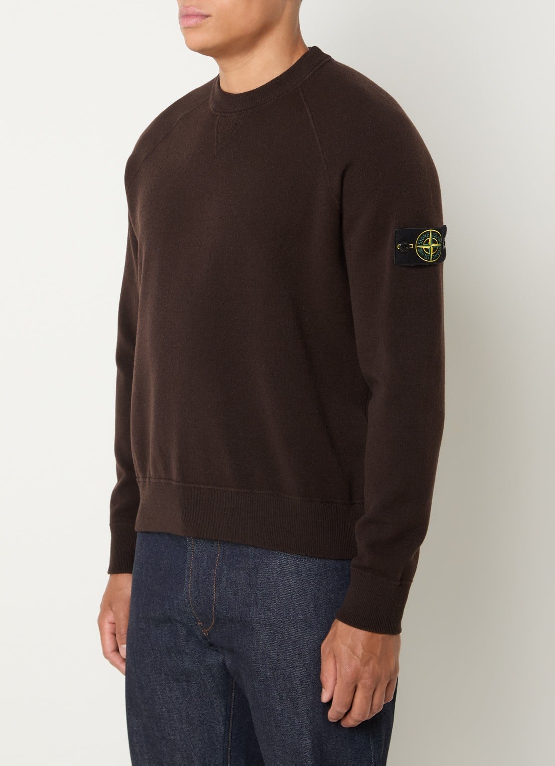 Stone Island S01A1 fijngebreide trui in scheerwolblend met logo - detail 4 bruin