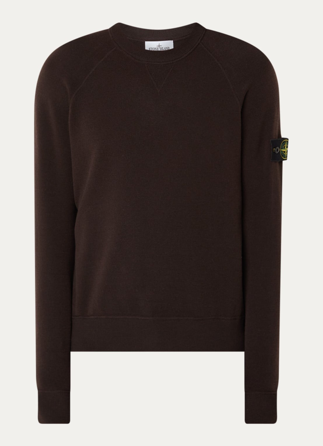 Stone Island S01A1 fijngebreide trui in scheerwolblend met logo - voorkant bruin