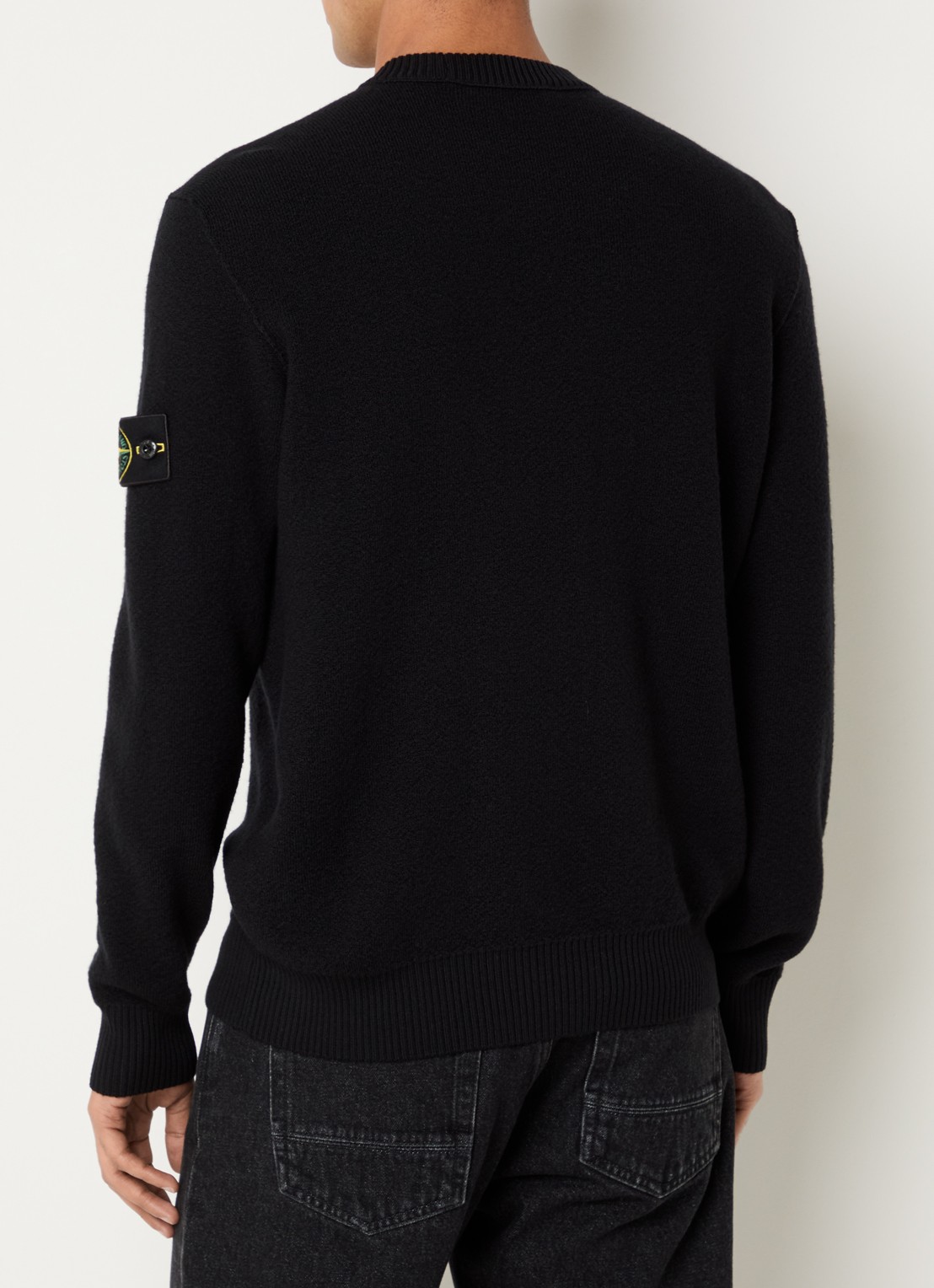 Stone Island S01C4 grofgebreide trui van scheerwol met logo - achterkant 5 zwart