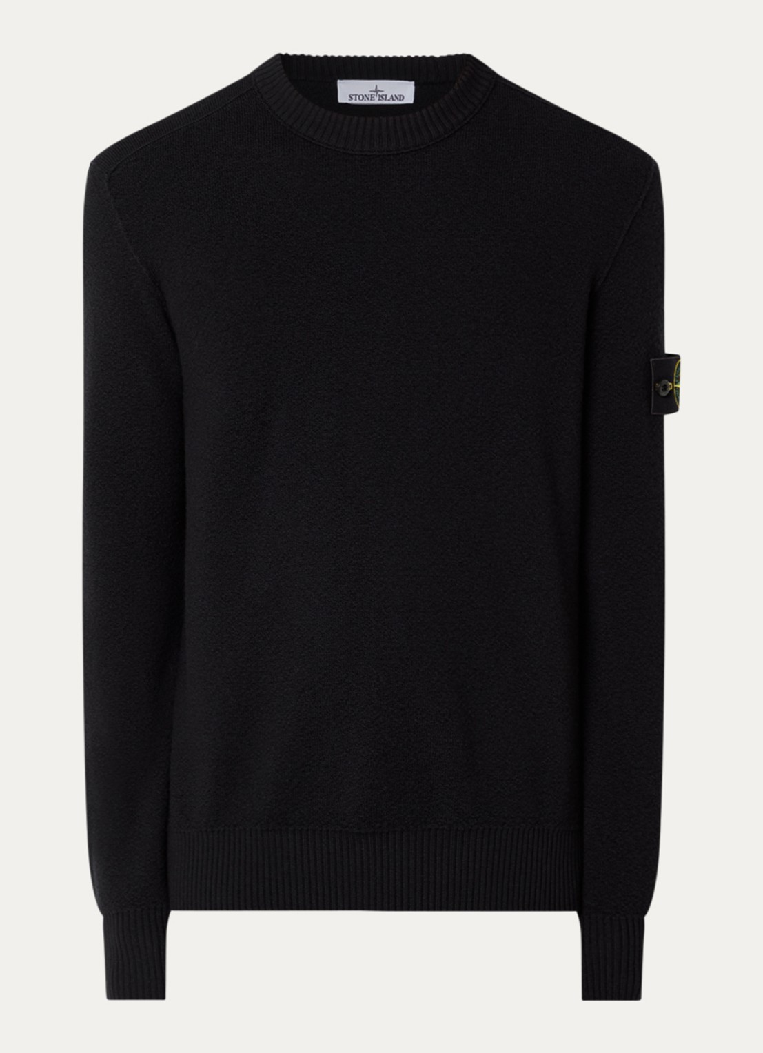 Stone Island S01C4 grofgebreide trui van scheerwol met logo - voorkant 3 zwart