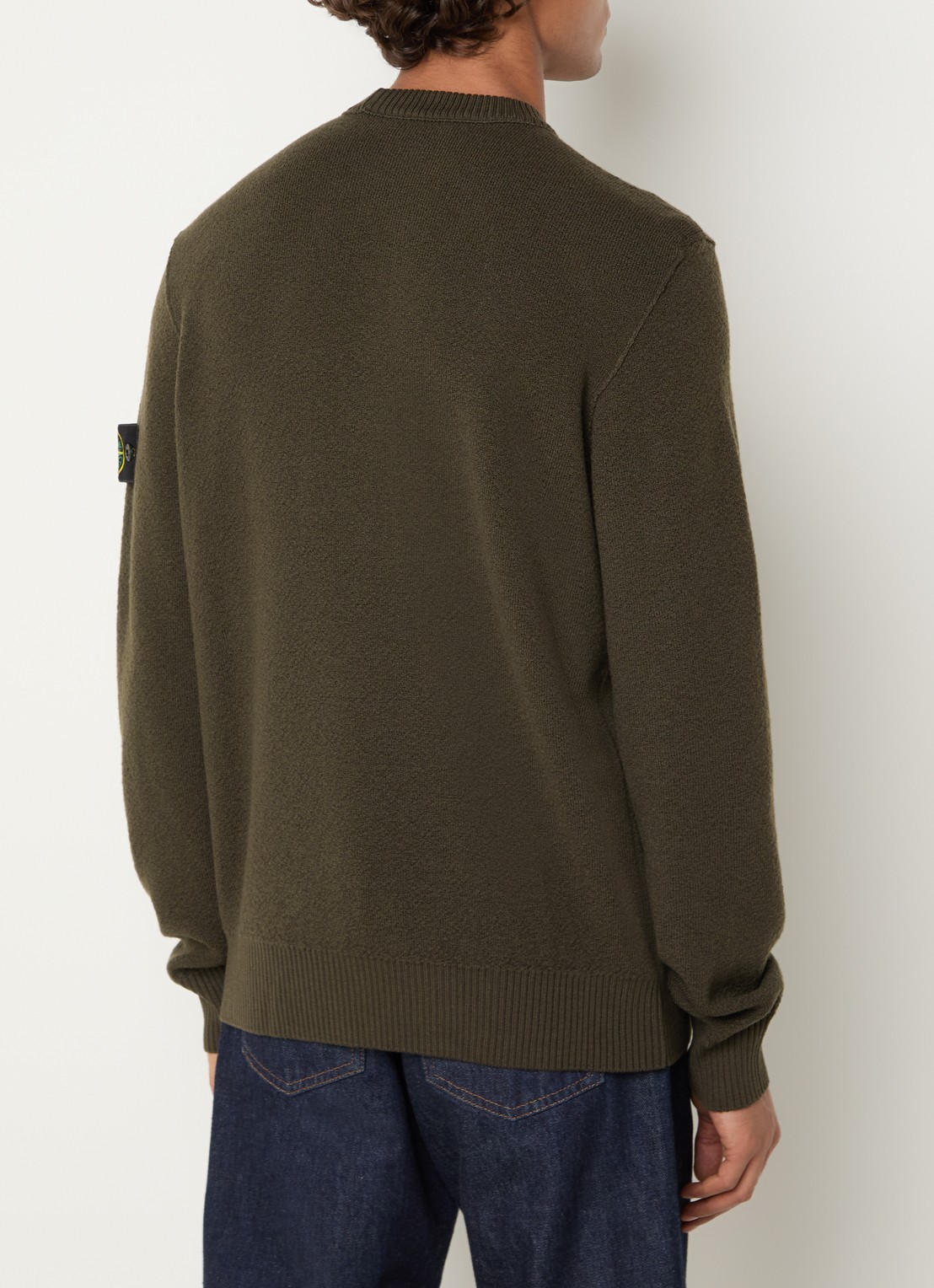 Stone Island S01C4 grofgebreide trui van scheerwol met logo - achterkant 5 donkerbruin