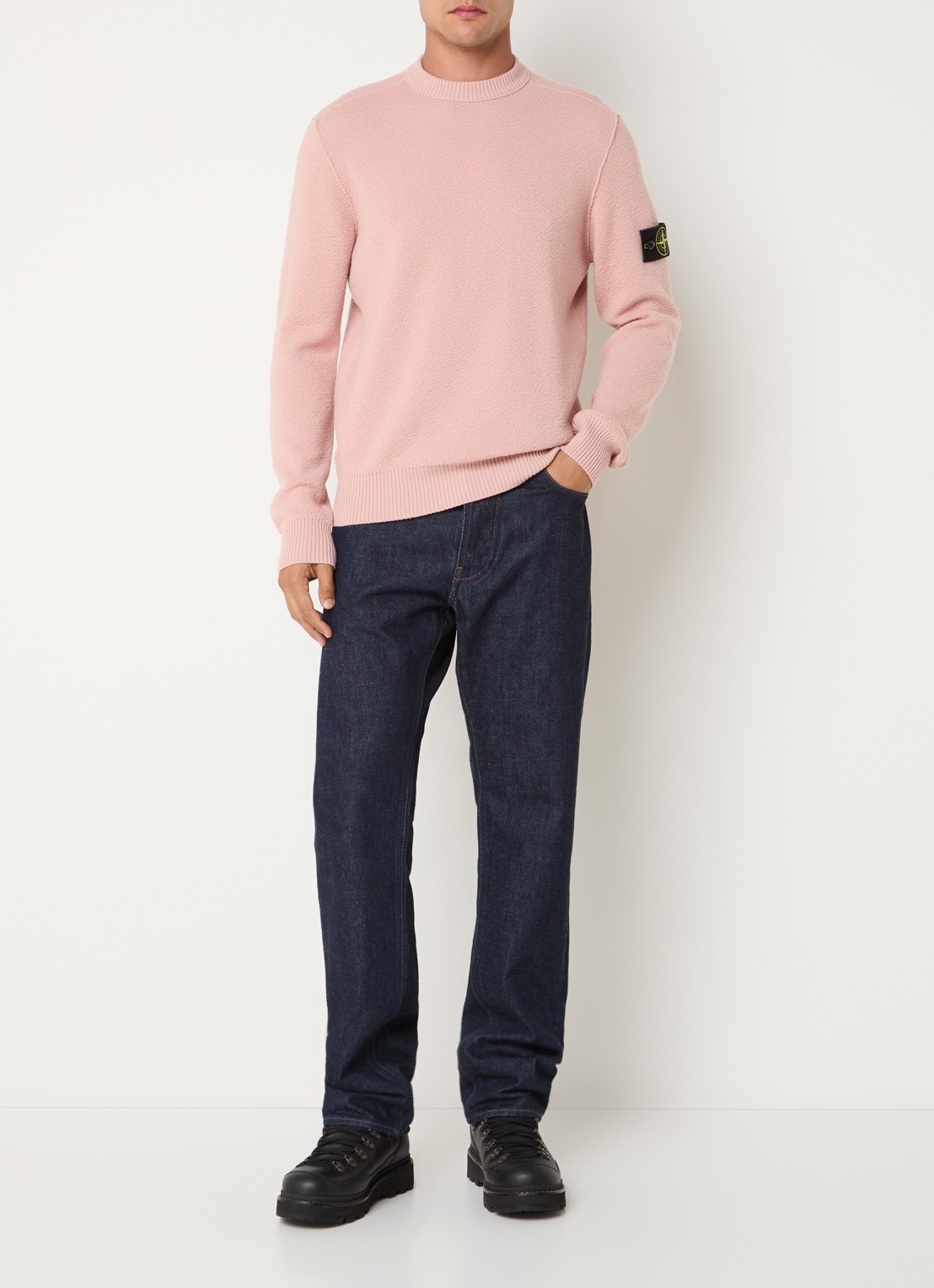 Stone Island S01C4 grofgebreide trui van scheerwol met logo - voorkant 5 roze