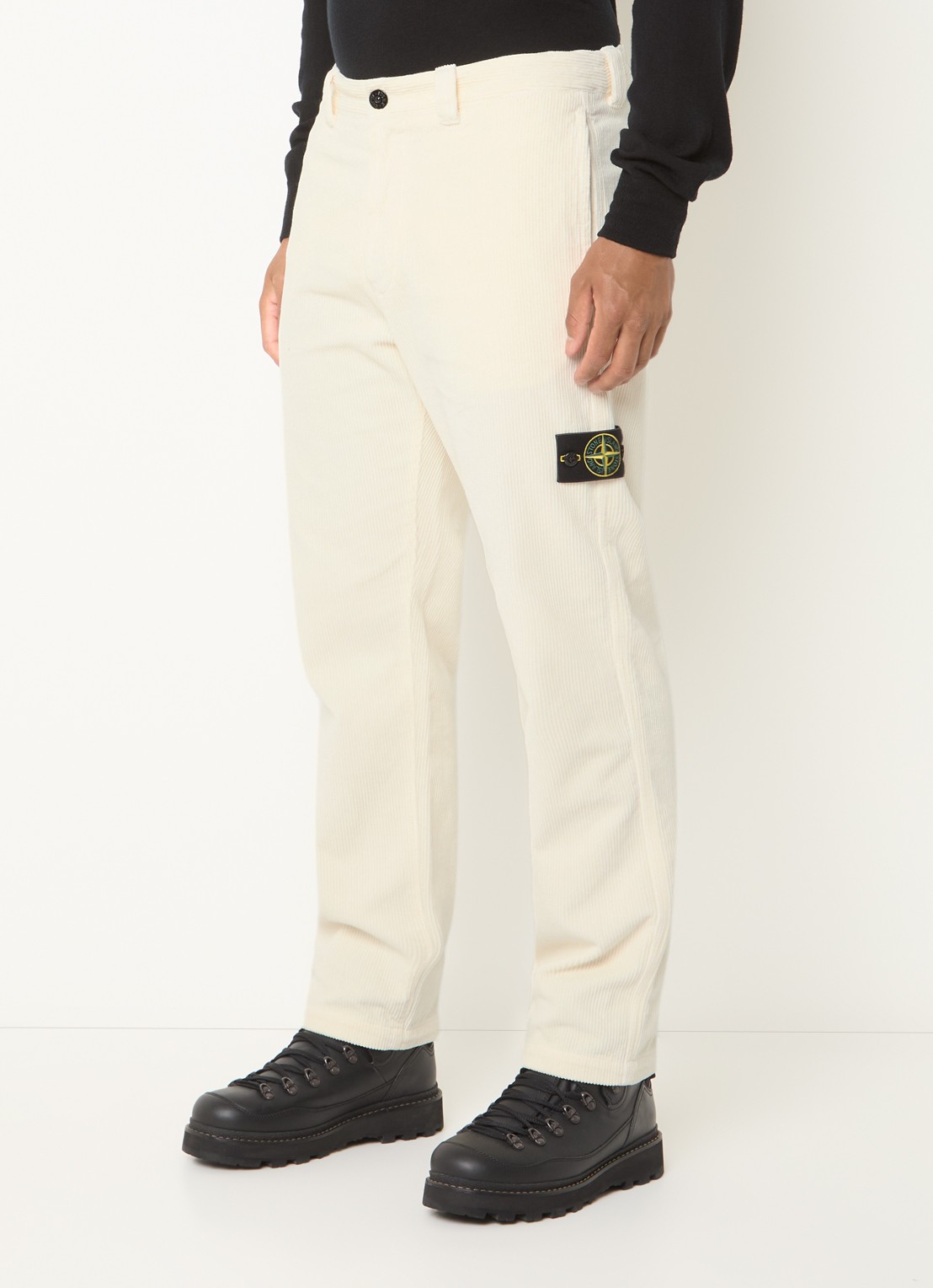 Stone Island S0212 straight fit broek van corduroy - detail 4 creme