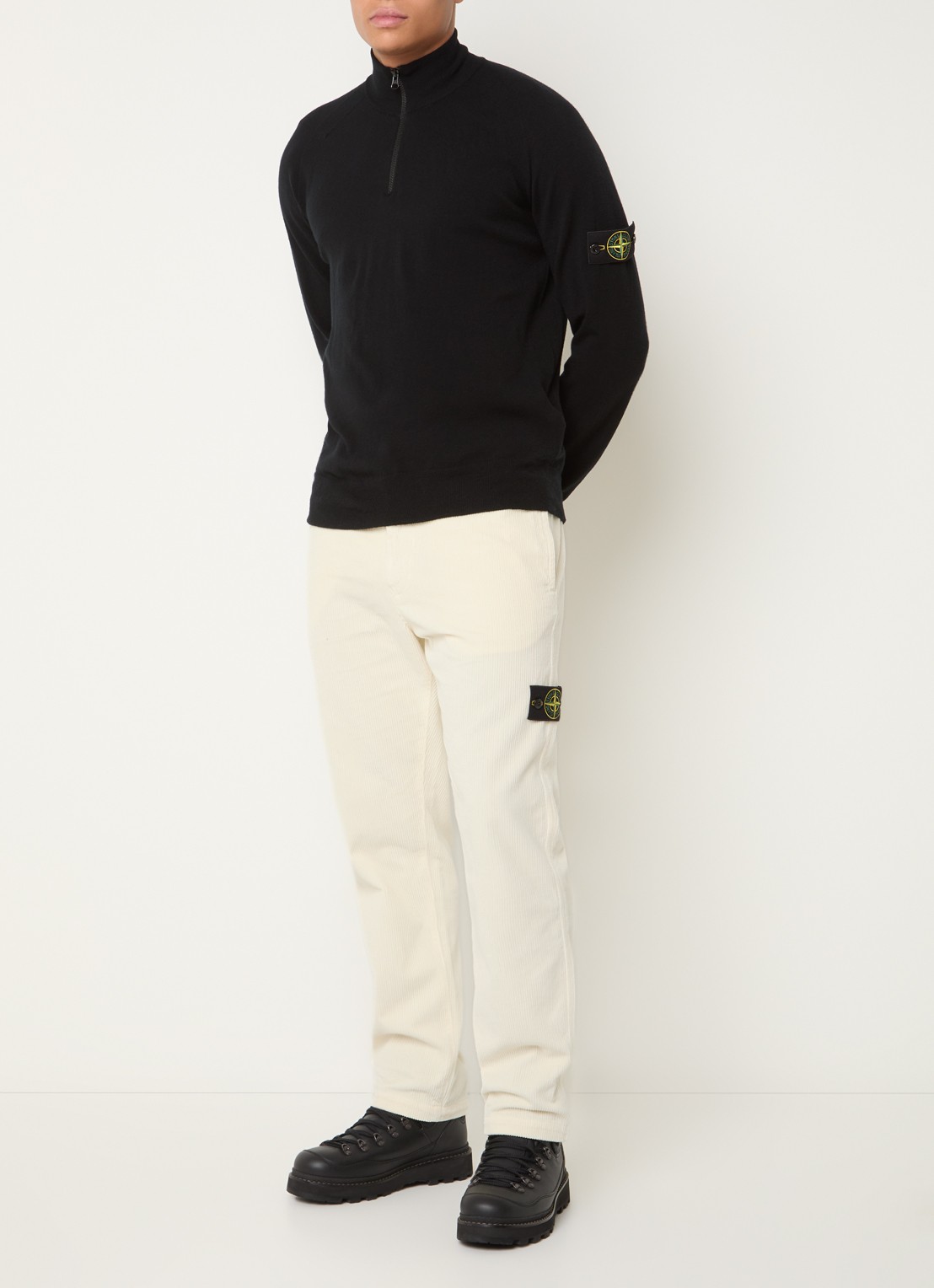 Stone Island S0212 straight fit broek van corduroy - voorkant 3 creme