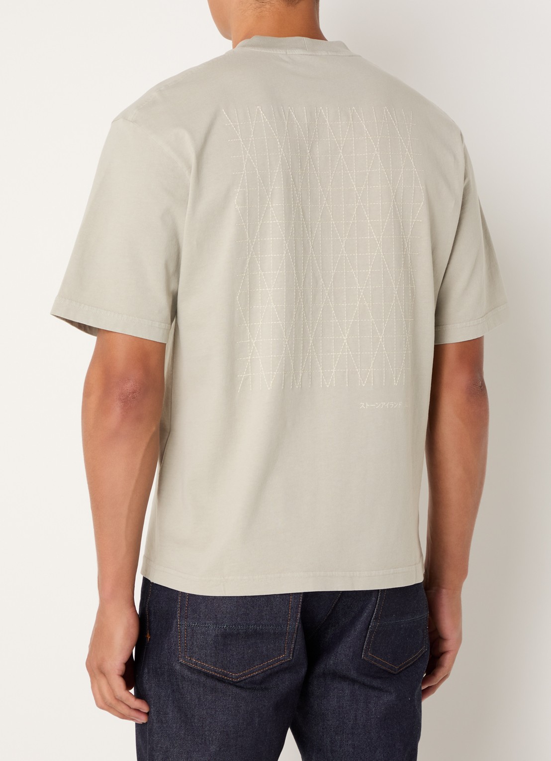 Stone Island S0234 T-shirt met logo- en backprint - detail khaki