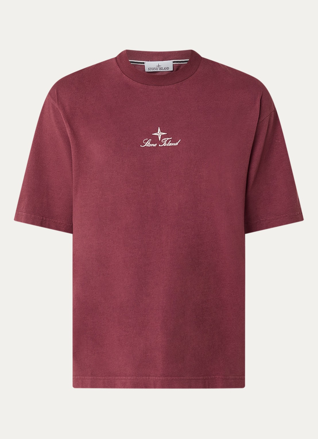 Stone Island S0234 T-shirt met logo- en backprint - voorkant 4 kersenrood