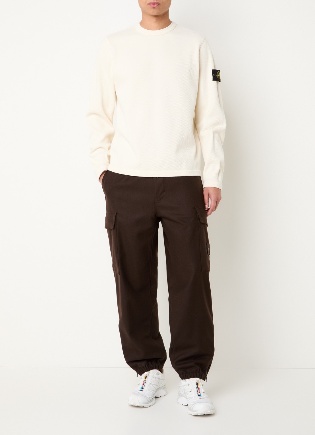 Stone Island S0297 sweater met logo - voorkant 3 creme