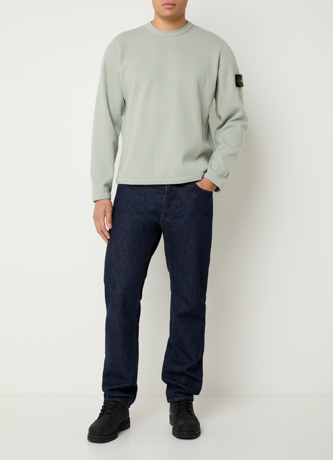 Stone Island S0297 sweater met logo - voorkant 2 lichtgroen