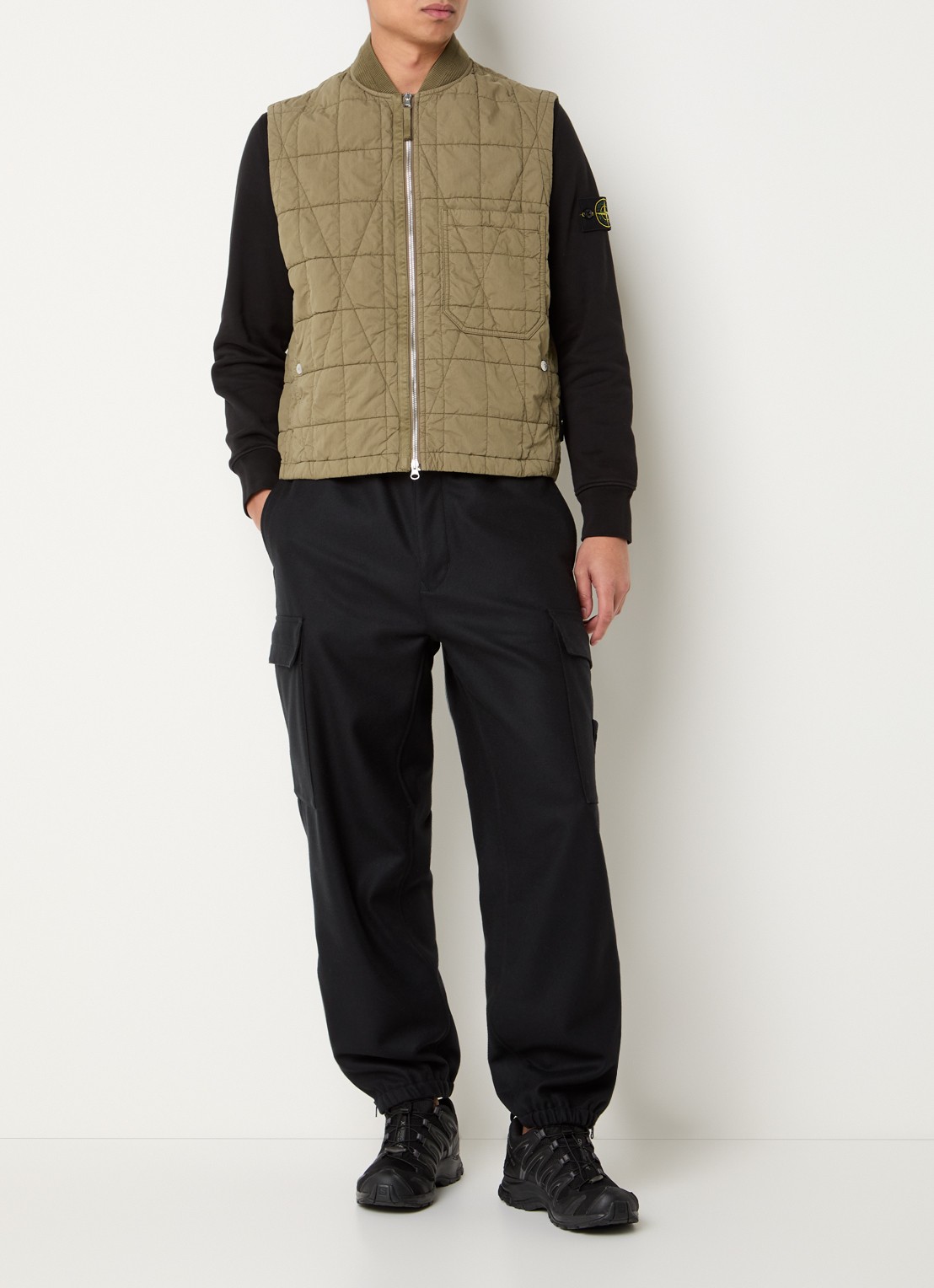 Stone Island S0300 bodywarmer met quilt patroon en steekzakken - voorkant 5 mosgroen
