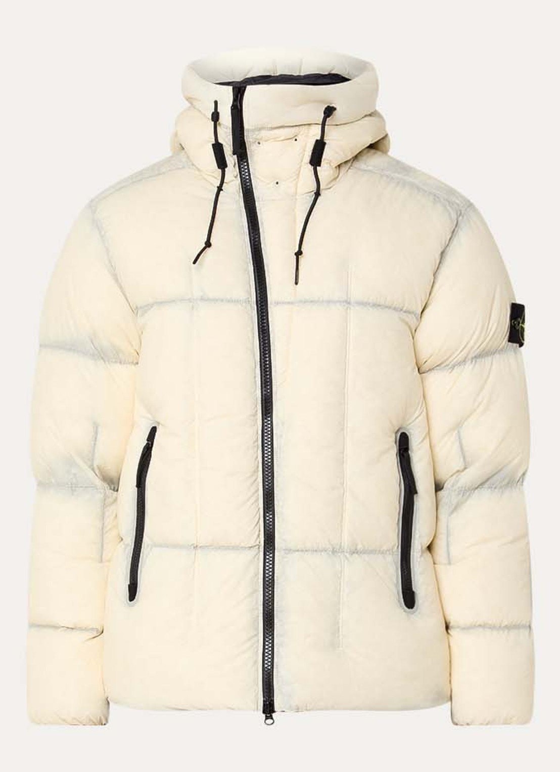 Stone Island S0302 puffer jack met donsvulling en capuchon - voorkant gebroken wit