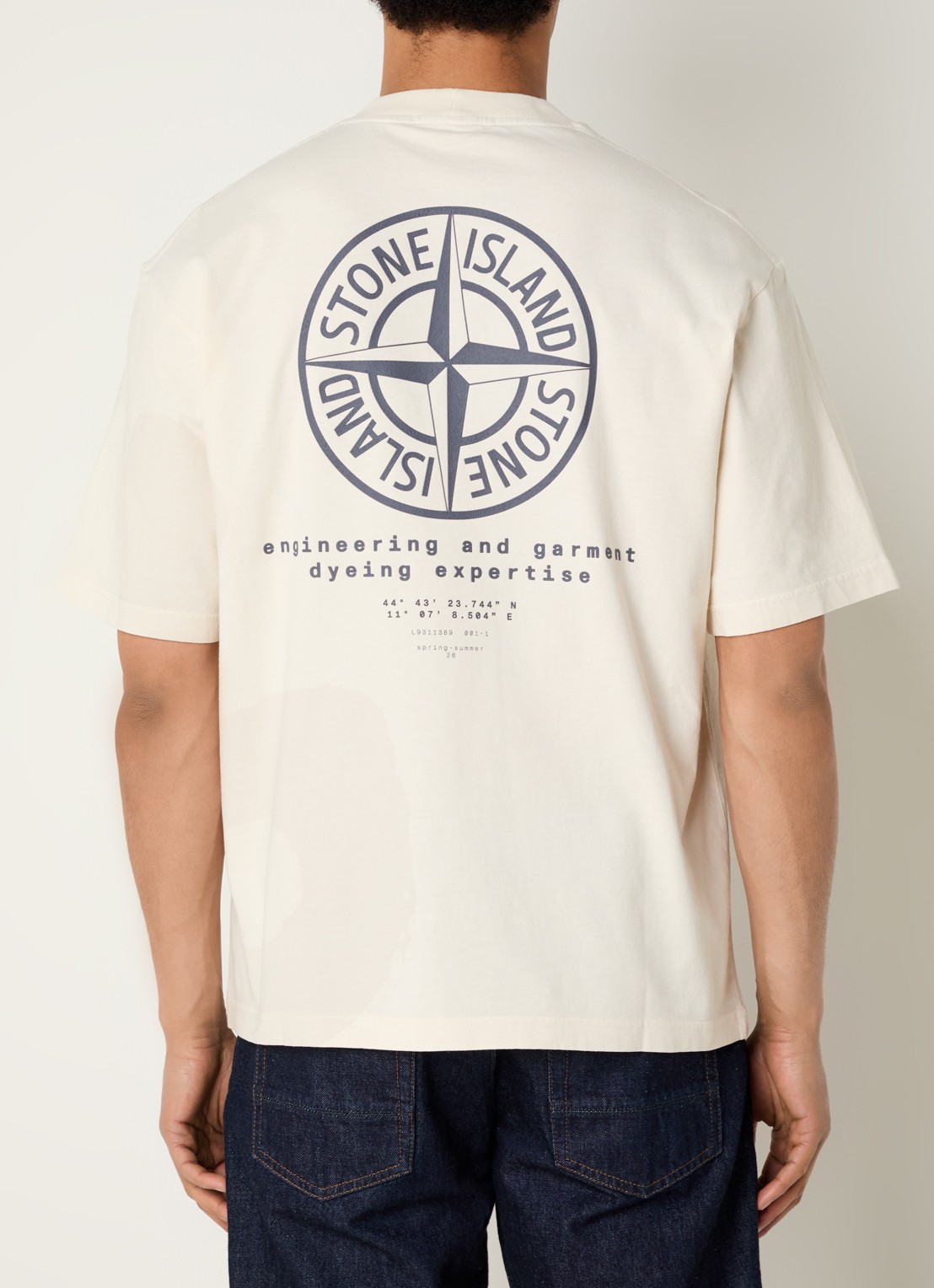 Stone Island S0365 T-shirt met logo- en backprint - detail creme
