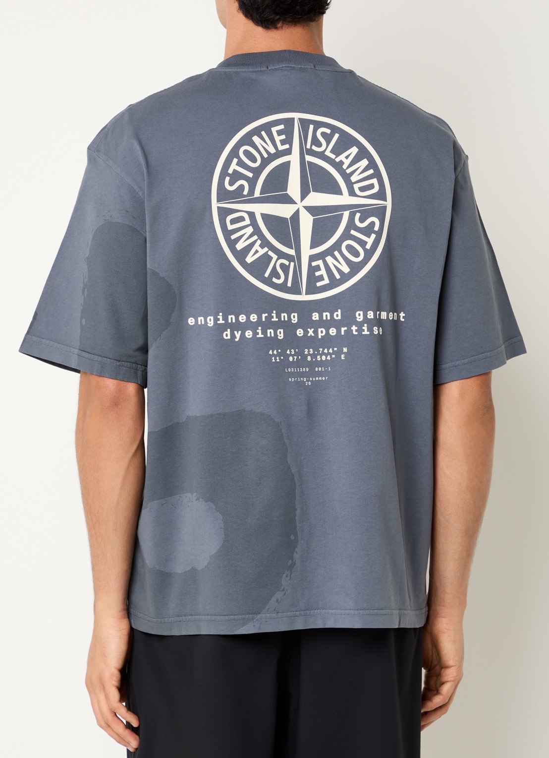 Stone Island S0365 T-shirt met logo- en backprint - detail donkerblauw