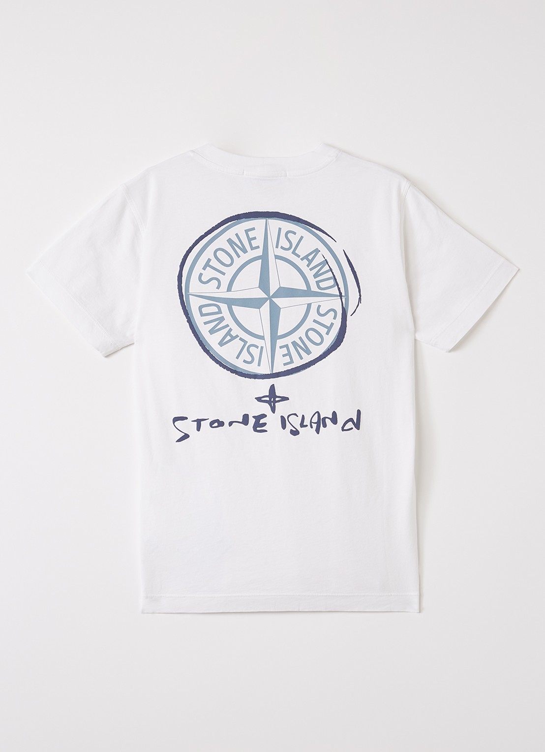 Stone Island S0377 T-shirt met logo- en backprint - voorkant 2 wit