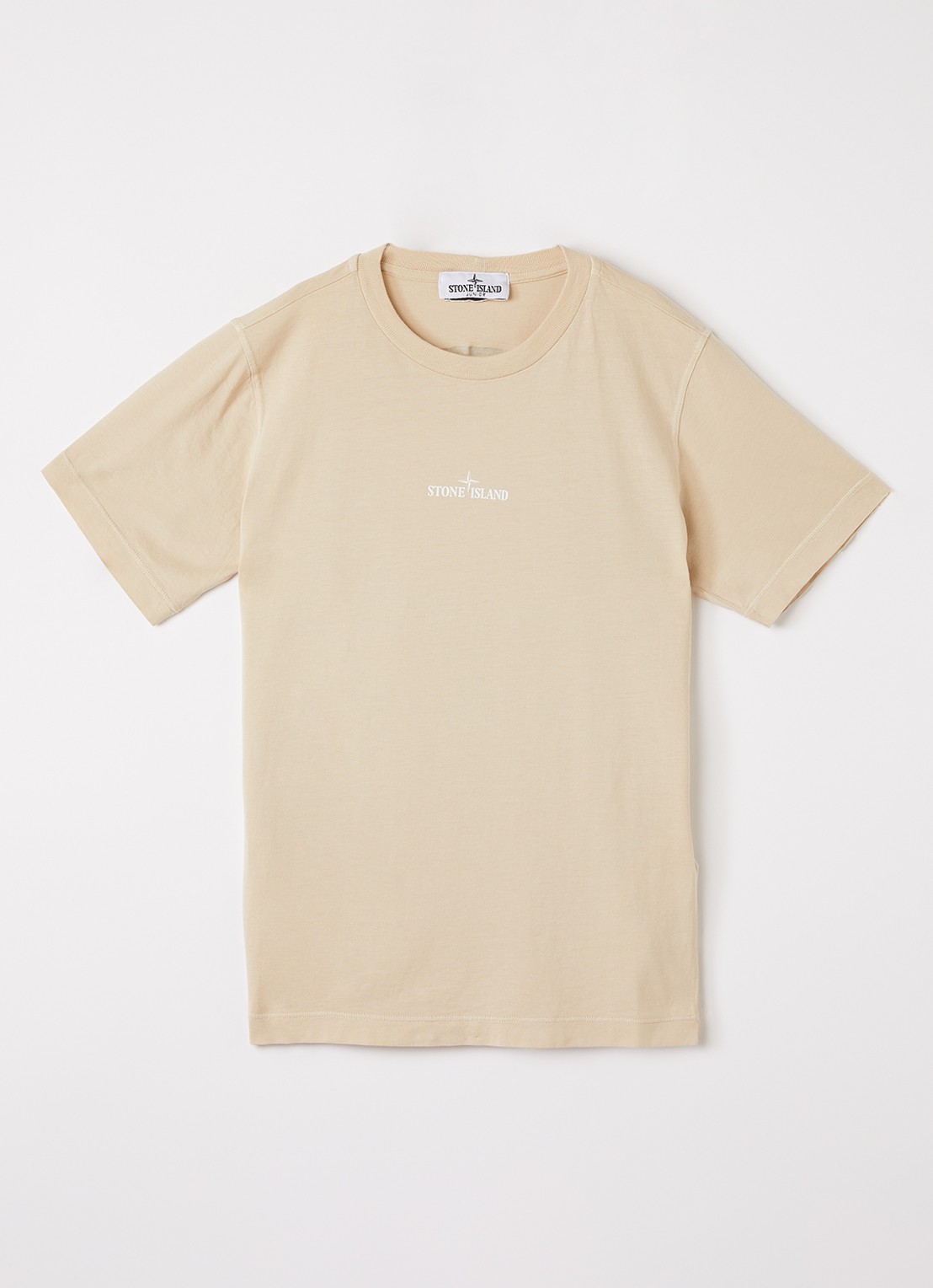 Stone Island S0377 T-shirt met logo- en backprint - voorkant beige