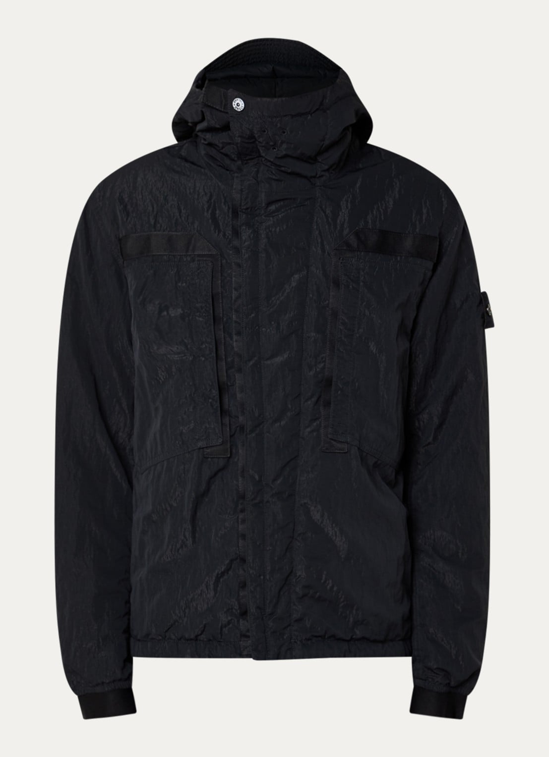 Stone Island S0405 jack met capuchon en logo - voorkant zwart