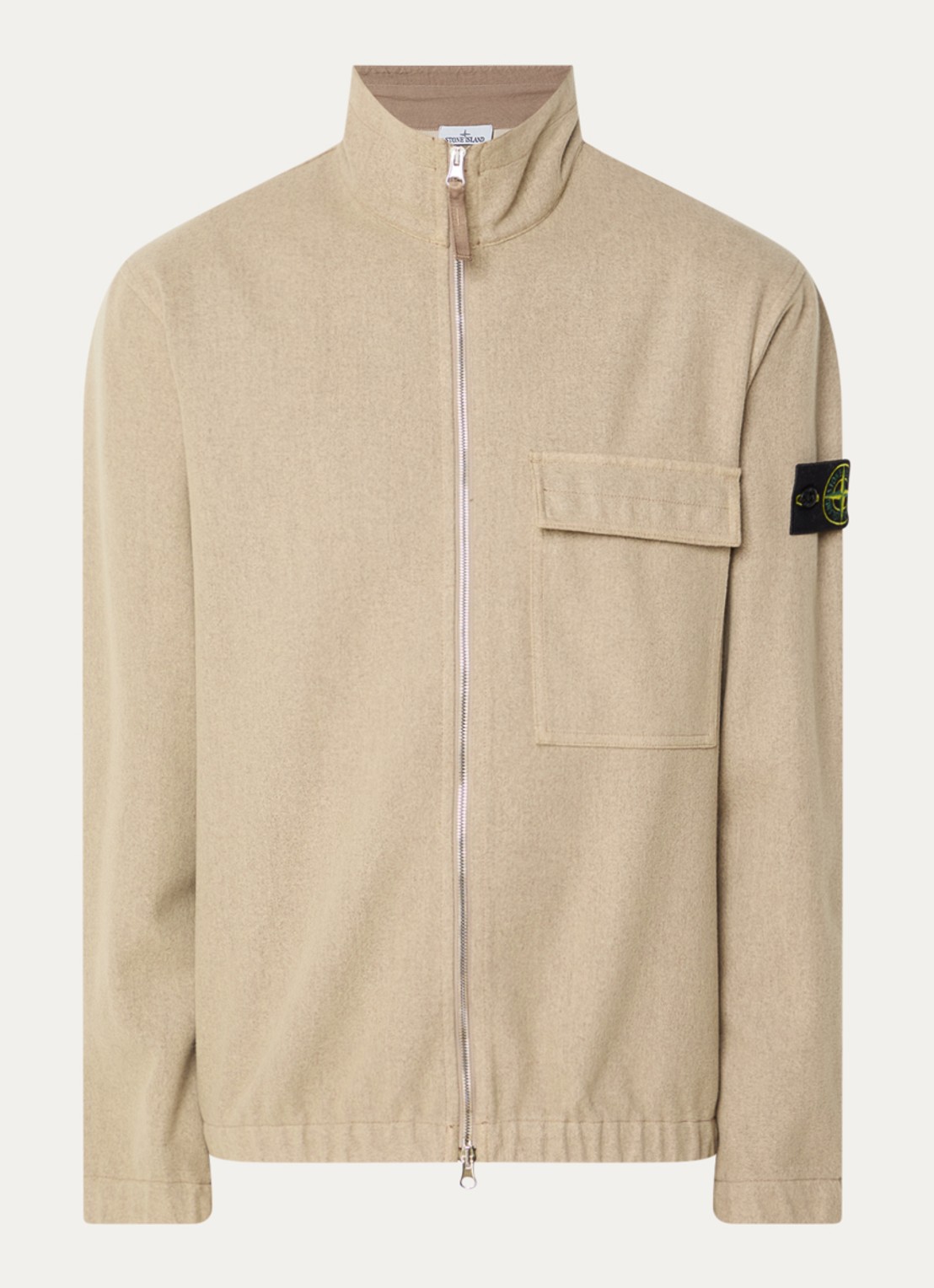 Stone Island S0451 overshirt in wolblend met borstzak - voorkant 4 beige