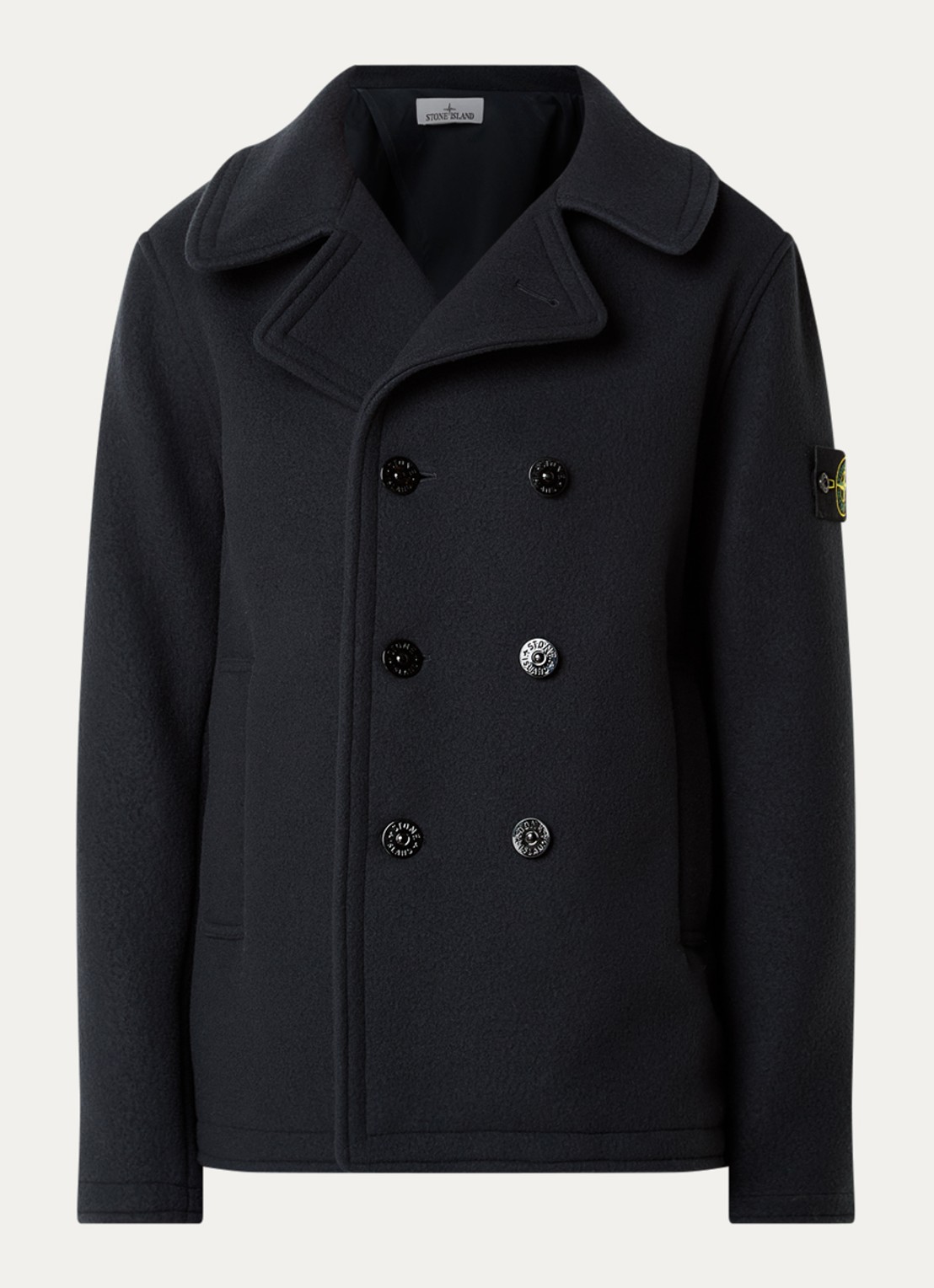 Stone Island S0453 mantel in kasjmierblend met logo - voorkant 5 donkerblauw