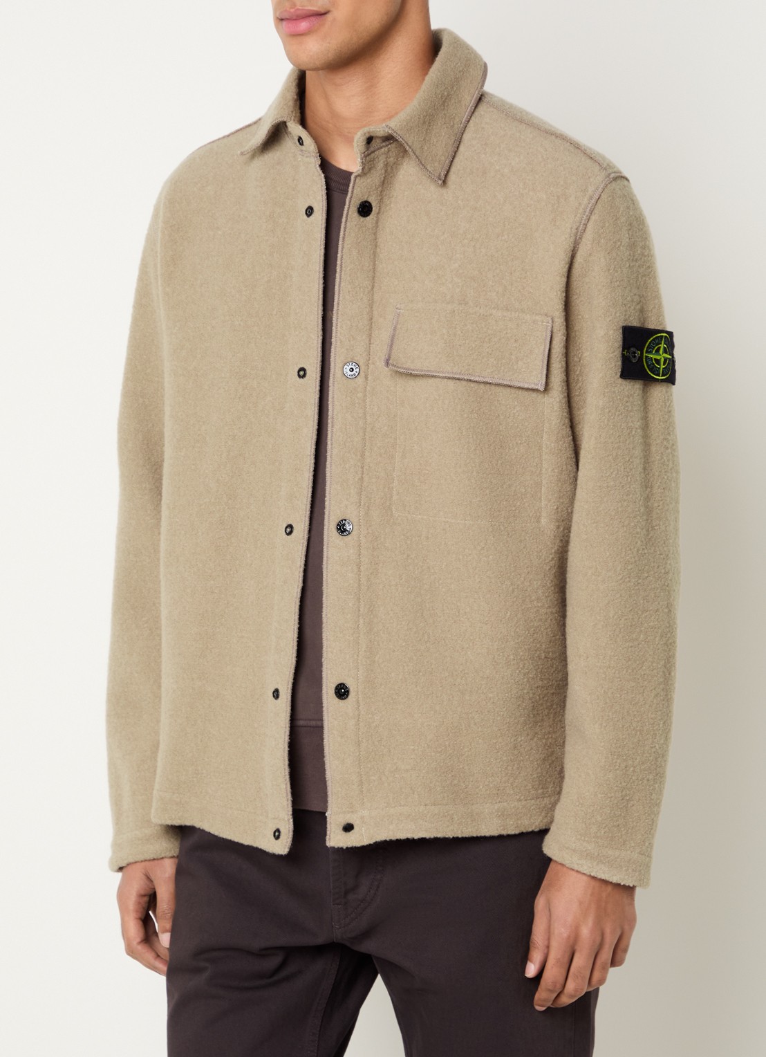 Stone Island S0461 overshirt in wolblend met logo - detail grijs