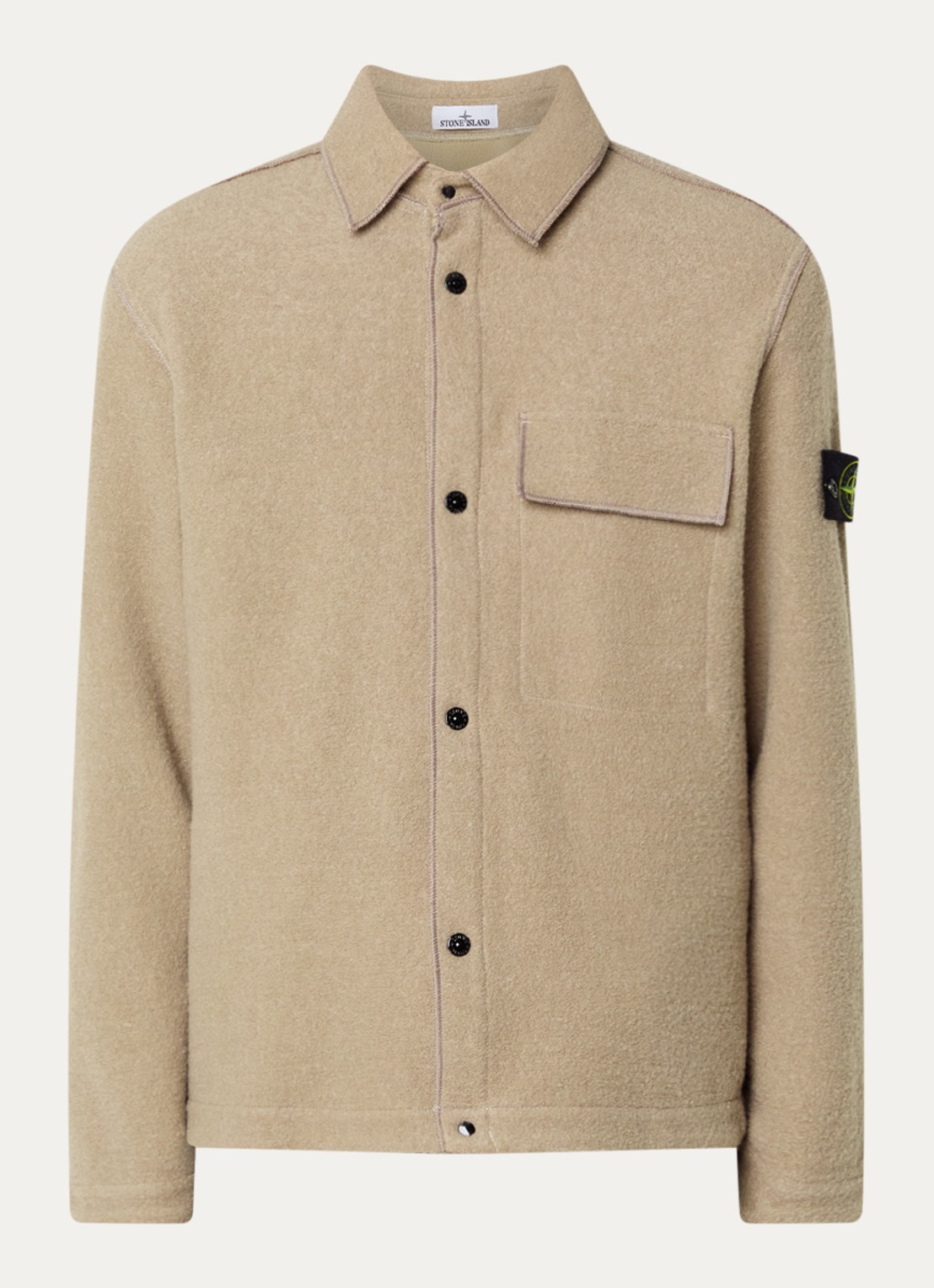 Stone Island S0461 overshirt in wolblend met logo - voorkant 3 grijs