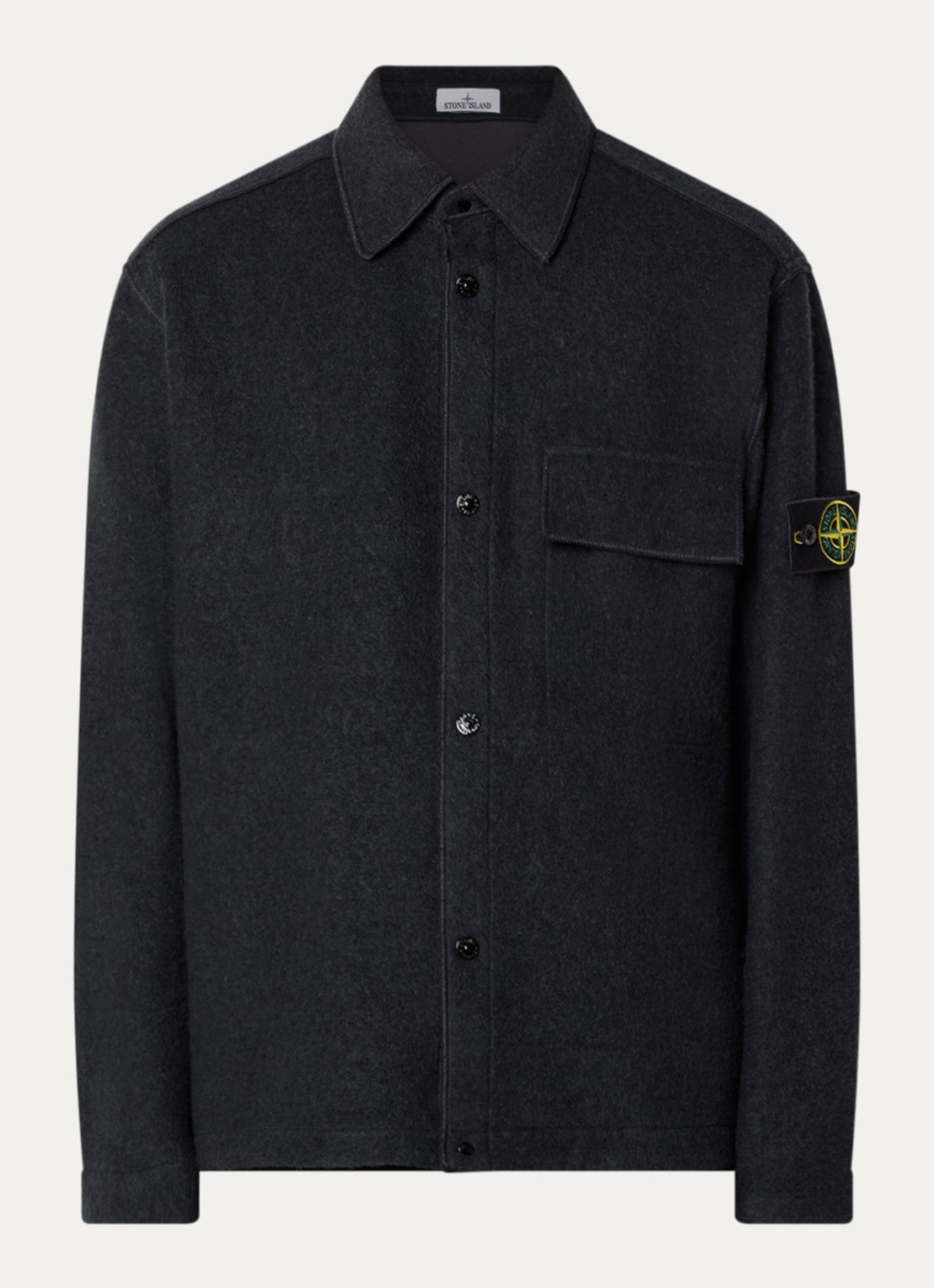 Stone Island S0461 overshirt in wolblend met logo - voorkant 4 donkerblauw