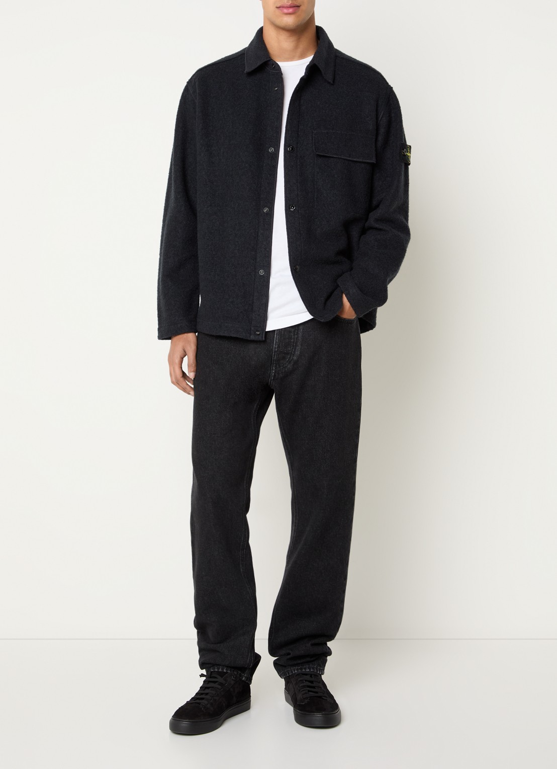 Stone Island S0461 overshirt in wolblend met logo - voorkant 5 donkerblauw