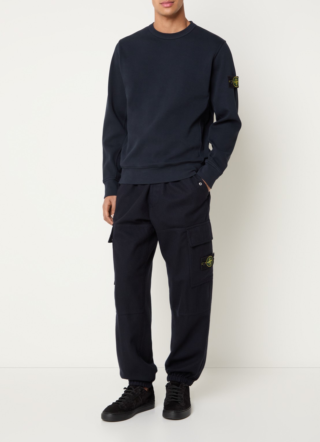 Stone Island S0472 sweater met logo - voorkant 4 donkerblauw