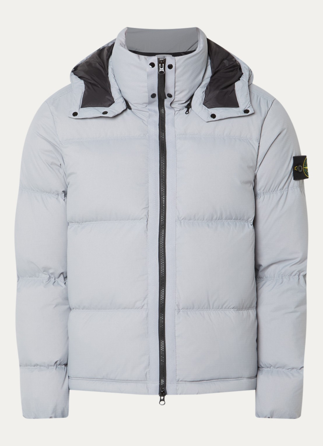 Stone Island S0483 puffer jack met donsvulling en afneembare capuchon - voorkant lichtgrijs