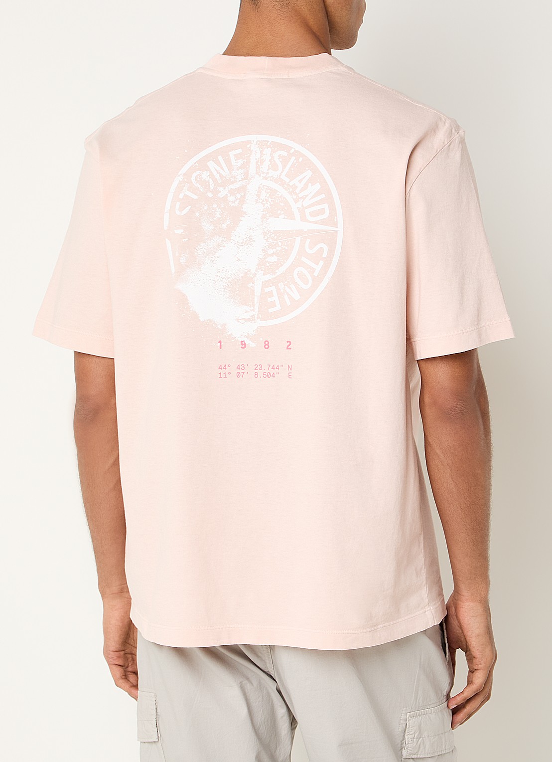 Stone Island S0534 T-shirt met logo- en backprint - detail lichtroze