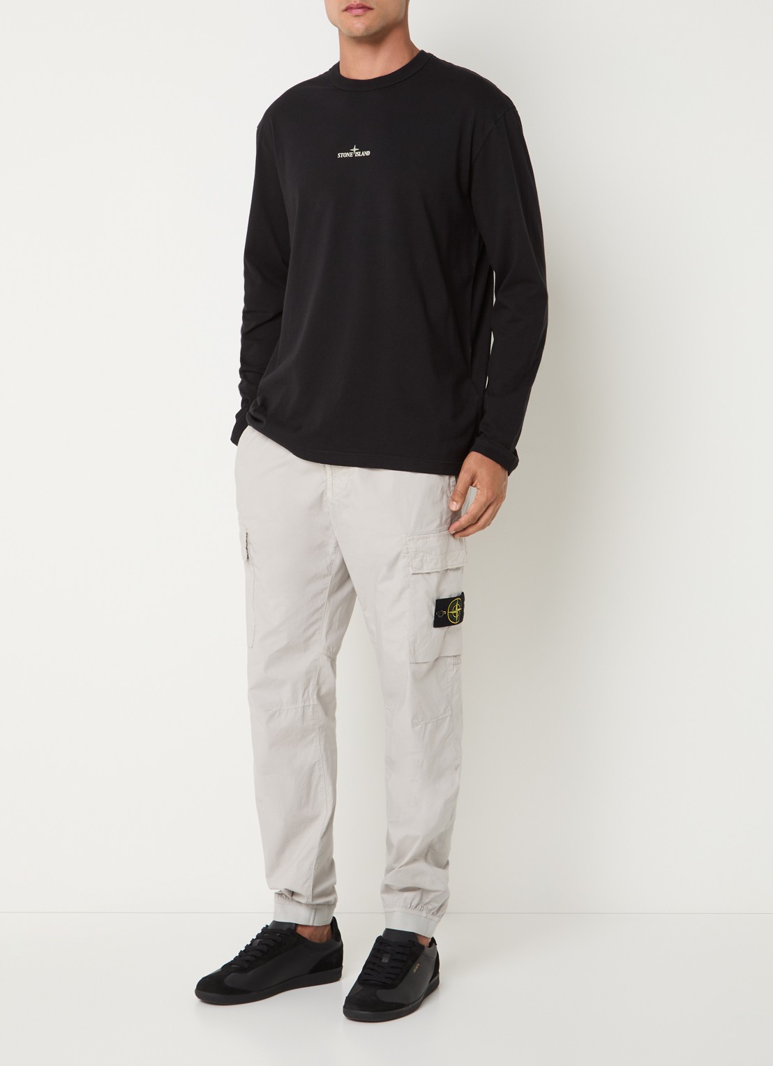 Stone Island S0535 longsleeve met logoprint - voorkant 4 zwart