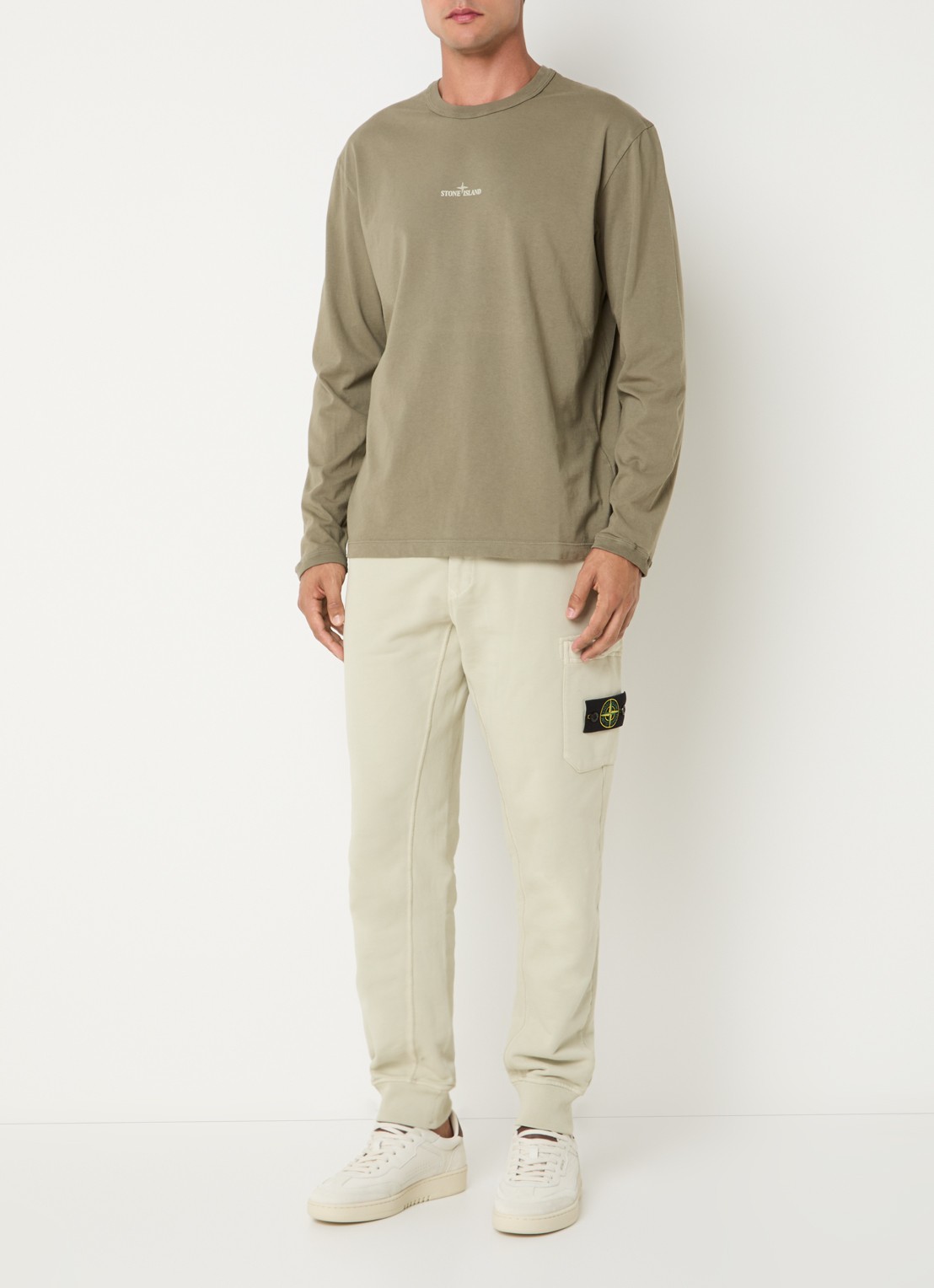 Stone Island S0535 longsleeve met logoprint - voorkant 2 lindegroen