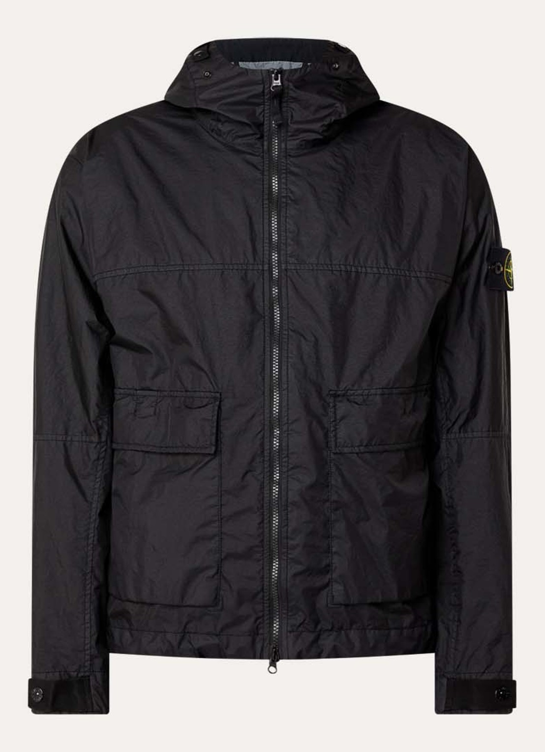 Stone Island S0A21 Jack met capuchon en klepzakken - voorkant zwart