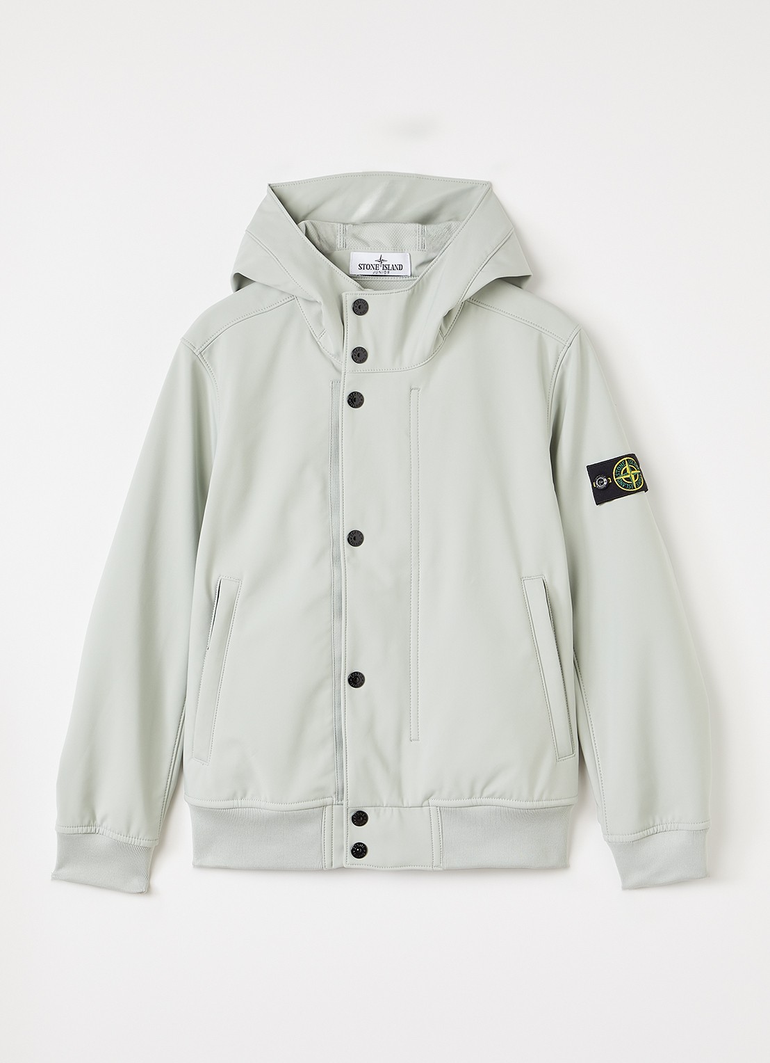 Stone Island S0A22 softshell jack met logo en waterafstotende coating - voorkant 2 lindegroen
