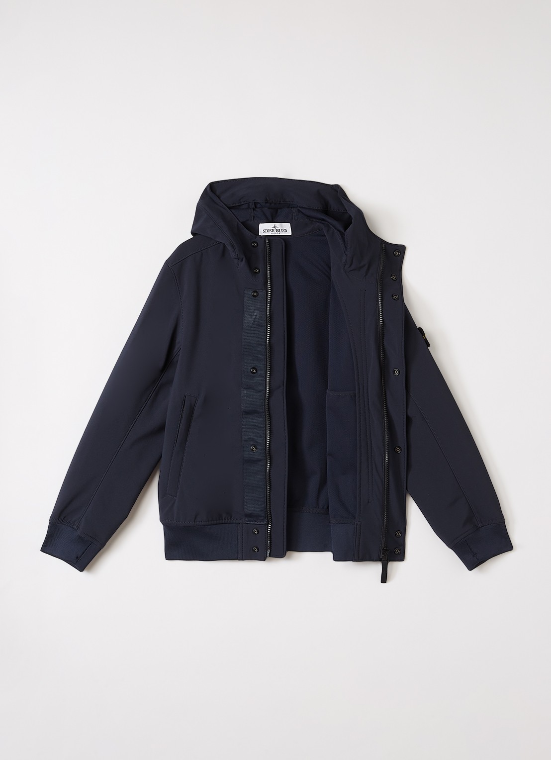 Stone Island S0A22 softshell jack met logo en waterafstotende coating - voorkant 3 donkerblauw
