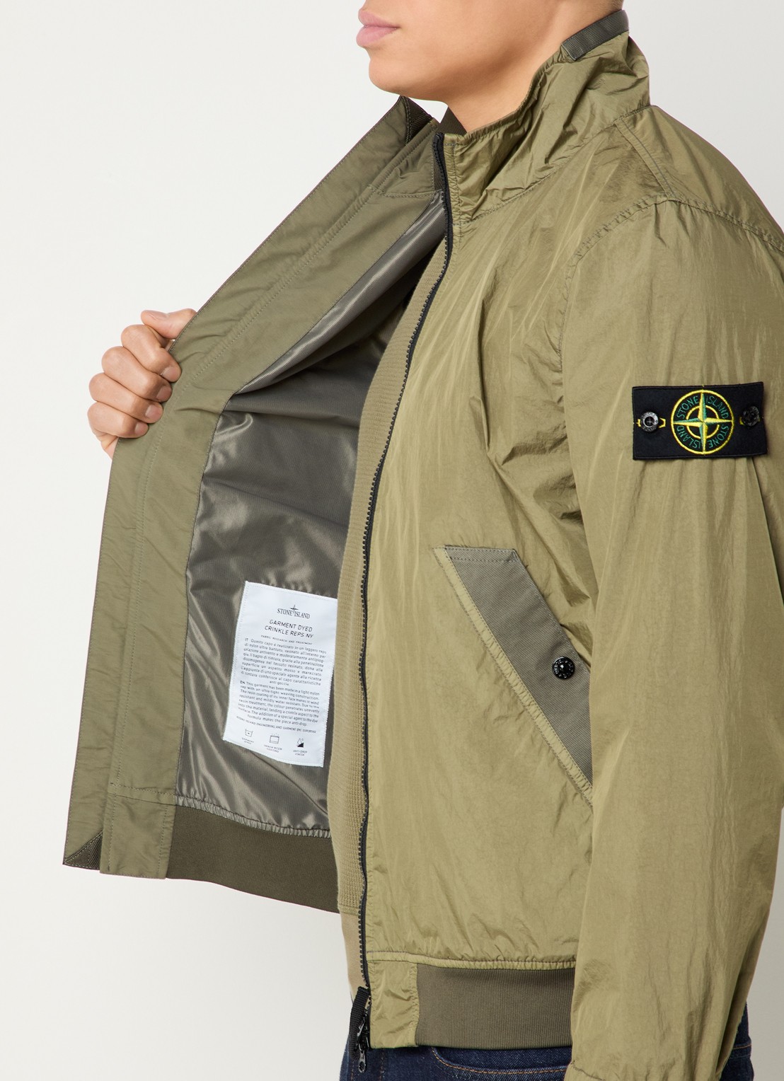 Stone Island S0A23 bomberjack met opstaande kraag - detail 6 mosgroen