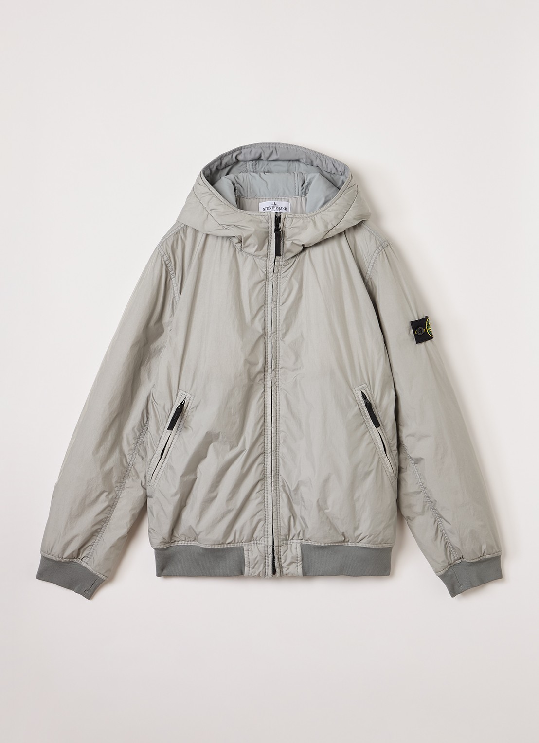 Stone Island S0A23 gewatteerd bomberjack met capuchon - voorkant 2 grijs