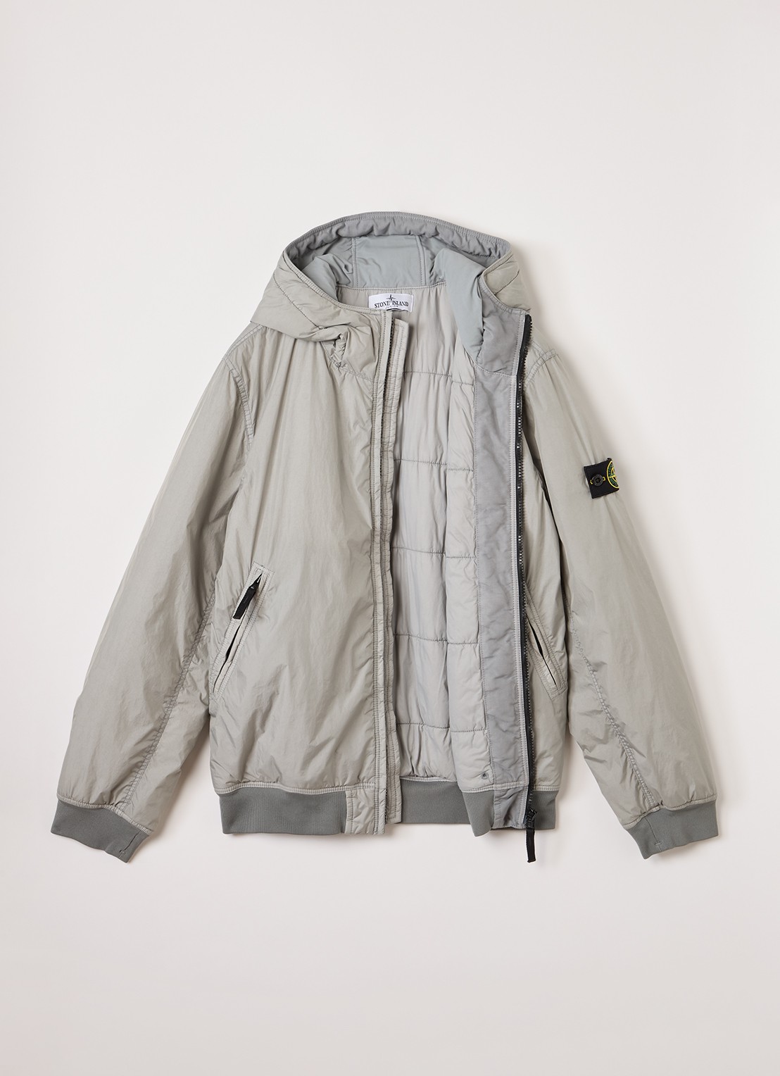 Stone Island S0A23 gewatteerd bomberjack met capuchon - voorkant 3 grijs
