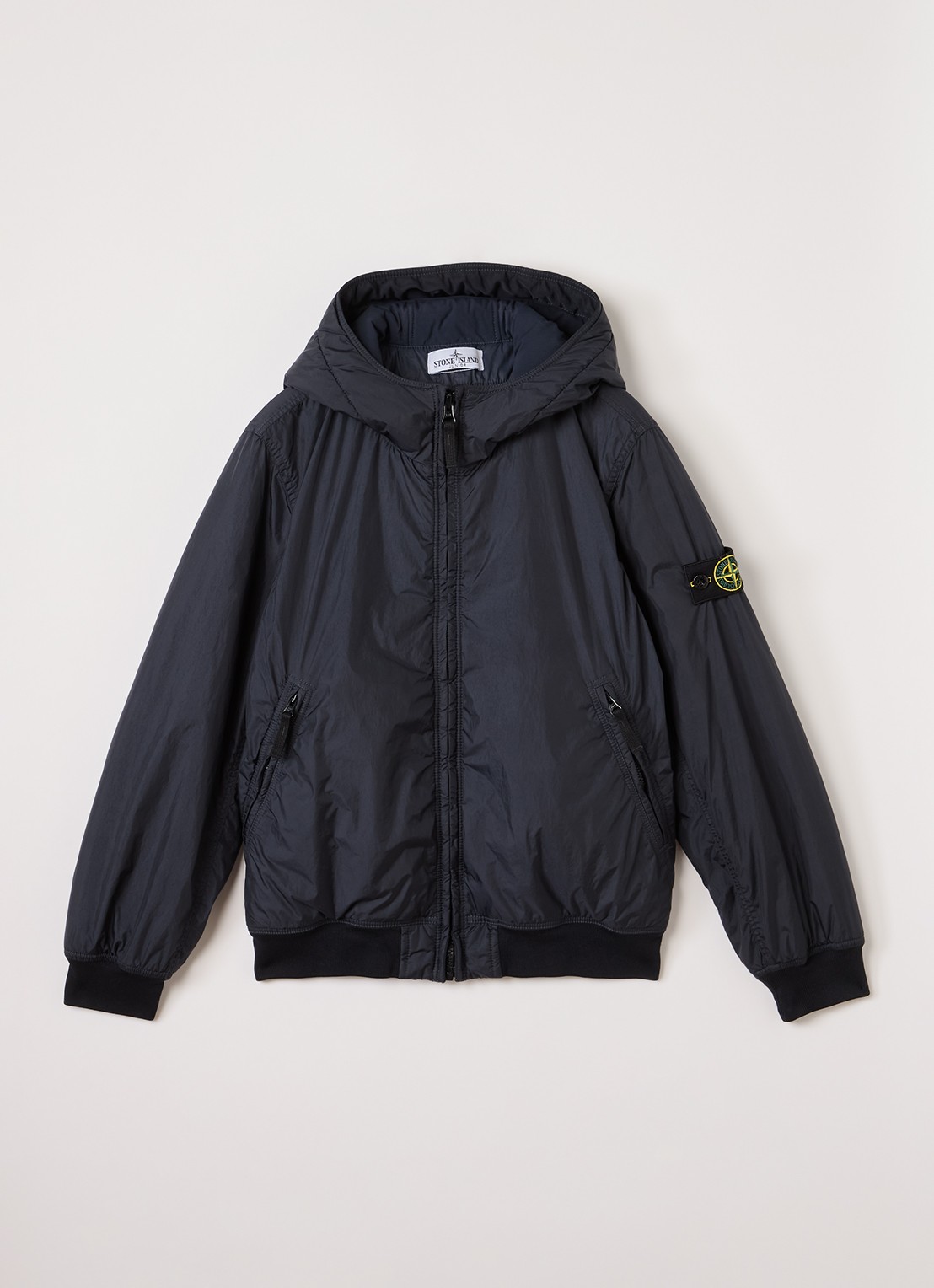 Stone Island S0A23 gewatteerd bomberjack met capuchon - voorkant donkerblauw