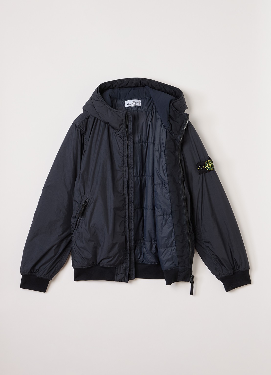 Stone Island S0A23 gewatteerd bomberjack met capuchon - voorkant 2 donkerblauw