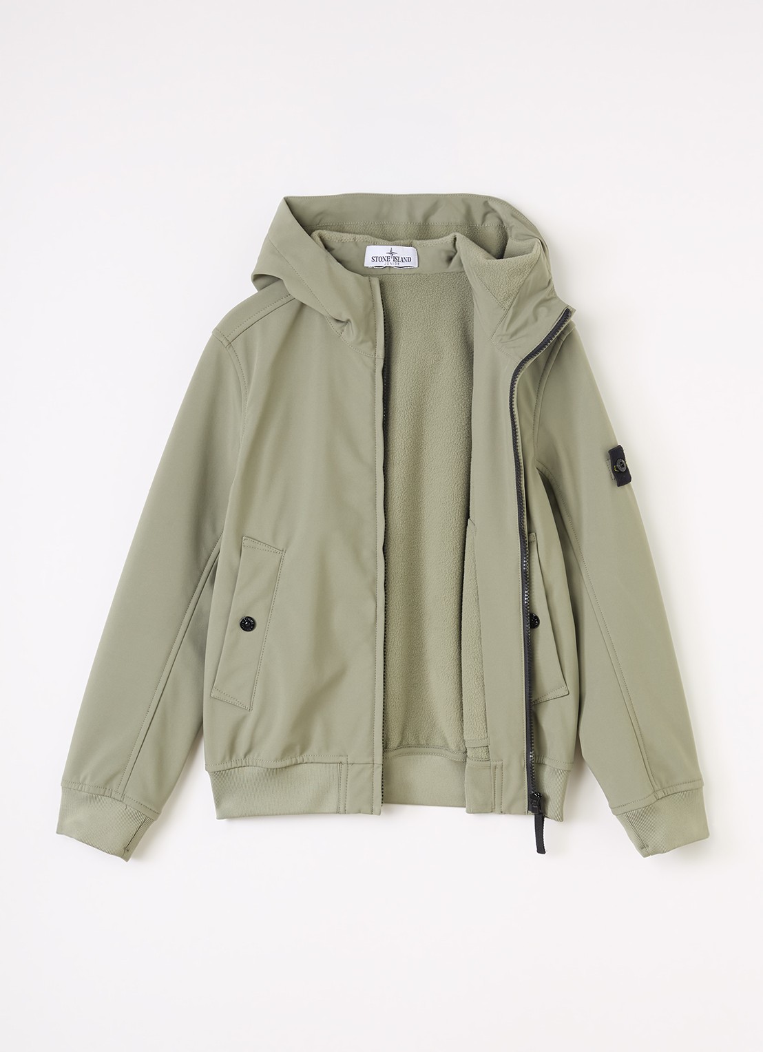 Stone Island S0B22 softshell jack met logo - voorkant 3 olijfgroen