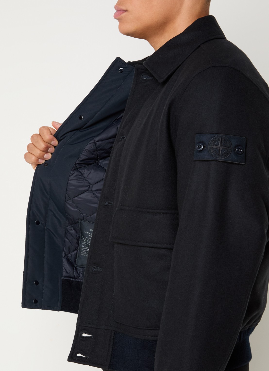 Stone Island S0F24 jack in wolblend met opgestikte zakken - detail 2 donkerblauw