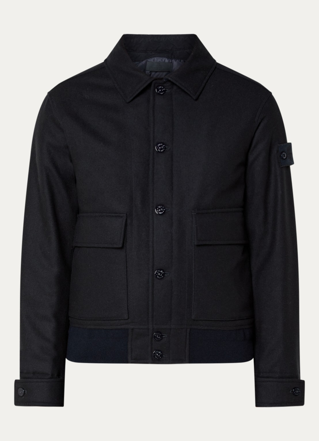 Stone Island S0F24 jack in wolblend met opgestikte zakken - voorkant 4 donkerblauw