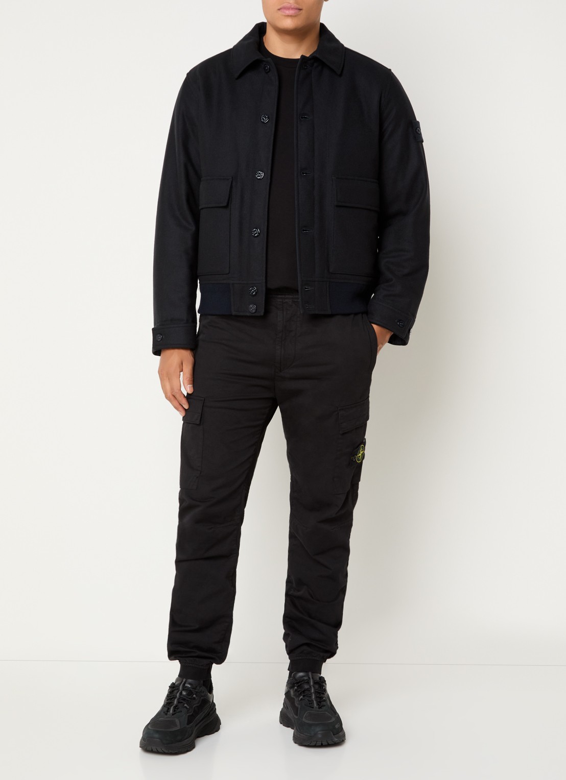 Stone Island S0F24 jack in wolblend met opgestikte zakken - voorkant 5 donkerblauw